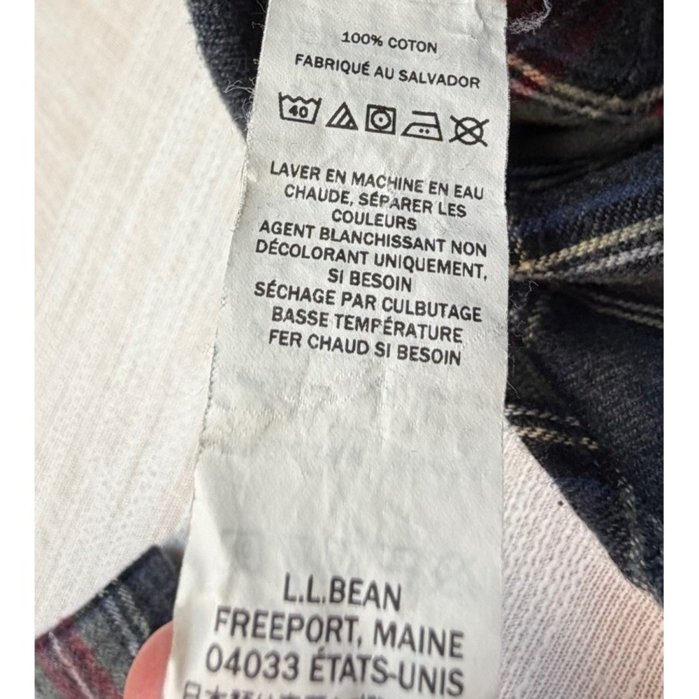 LL Bean Traditional Fit Flannel Men's Shirt Sz Large Gray Red Plaid L  #228061 - Picture 6 of 7